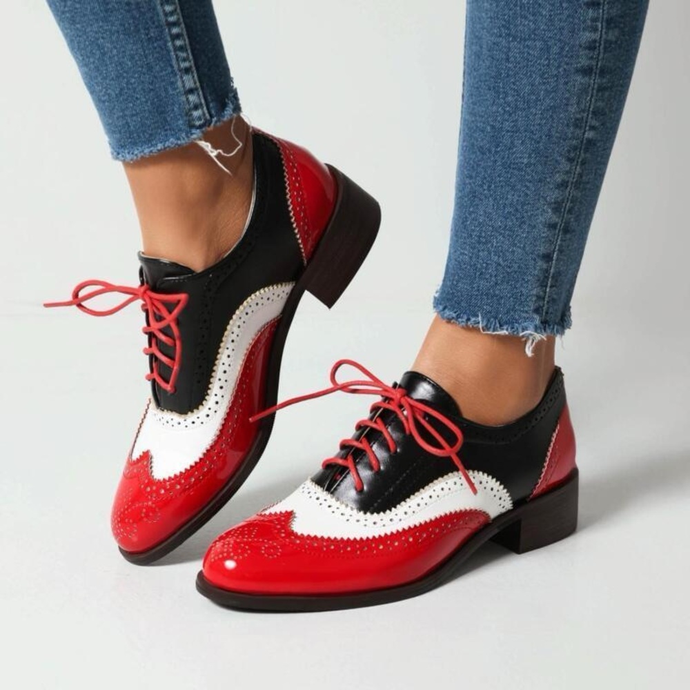 NEW Stylish Red and Black Women's Brogues